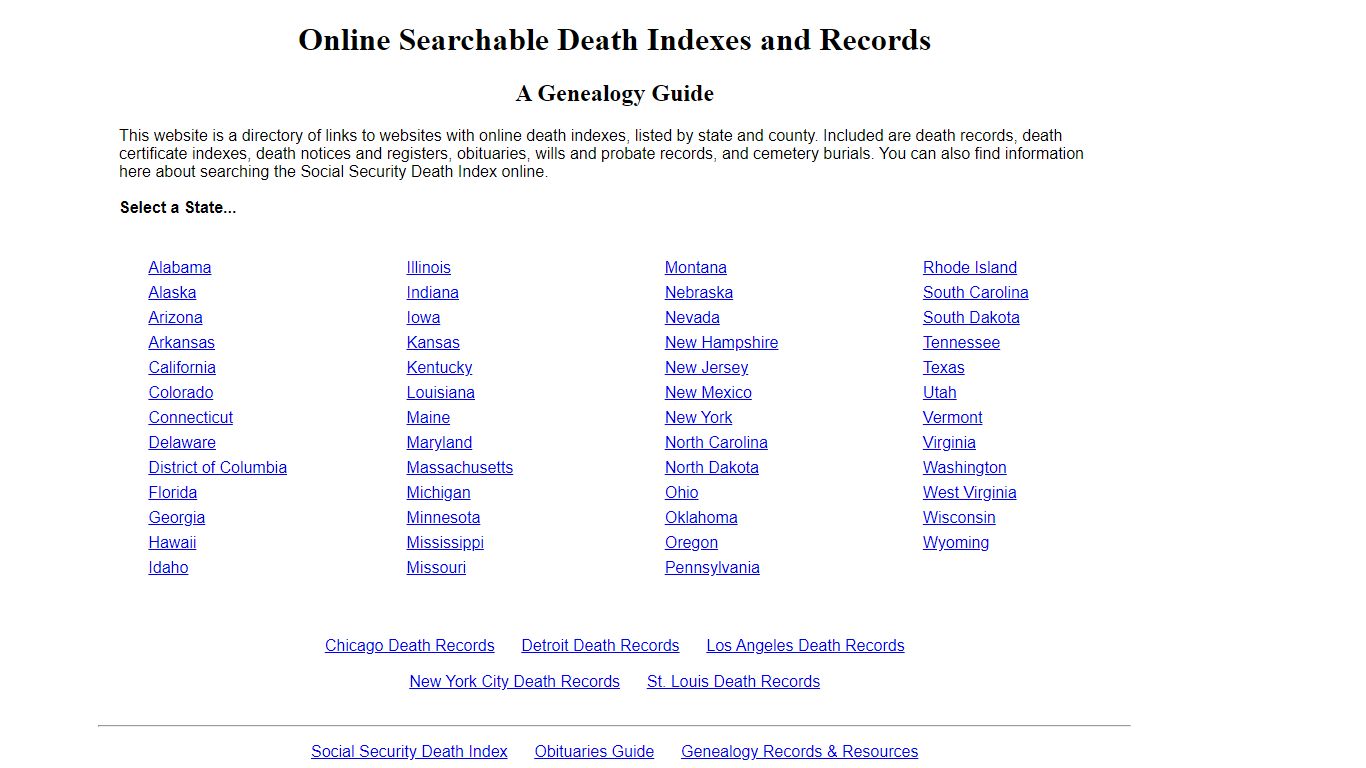 Online Searchable Death Indexes, Records and Obituaries